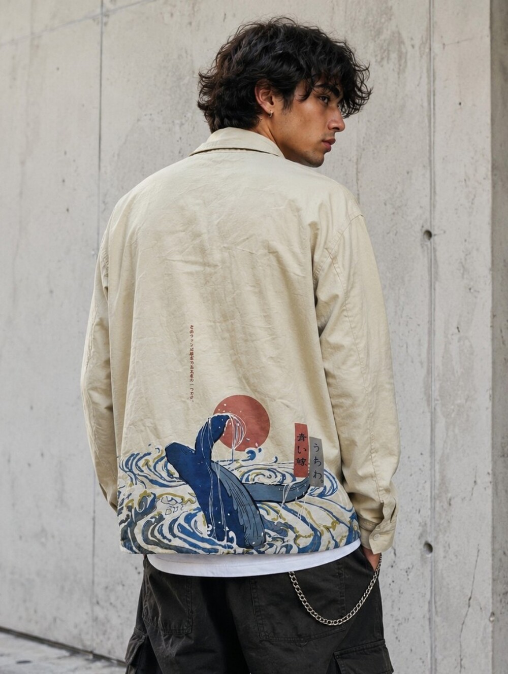 Mentmate Japanese Whale Print Lightweight Jacket Size L Button Up Shirt